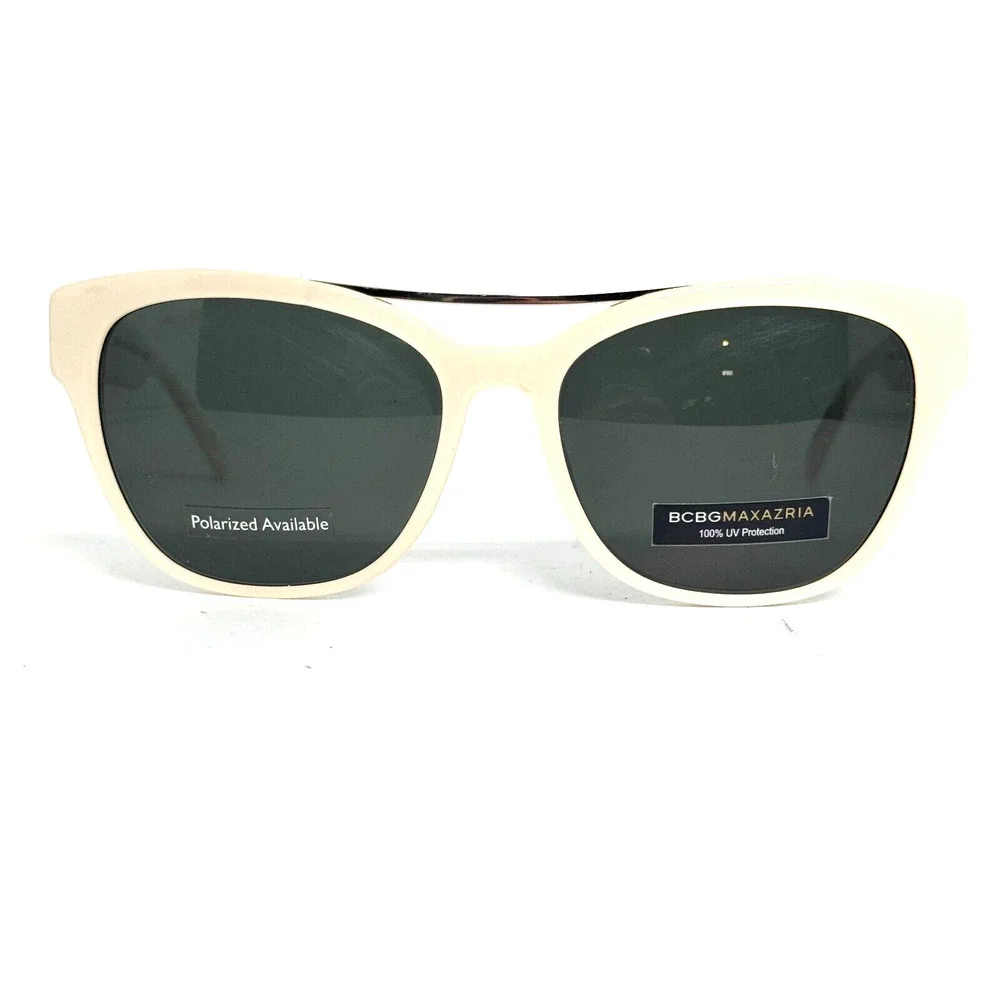 BCBGMAXAZRIA Sunglasses AMAZE IVORY LAMINATE Shiny Square with Green Lens H16601